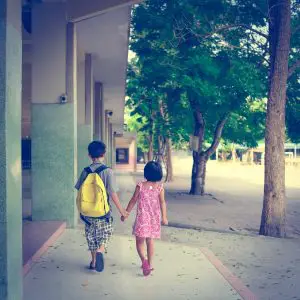 School kids walking to school